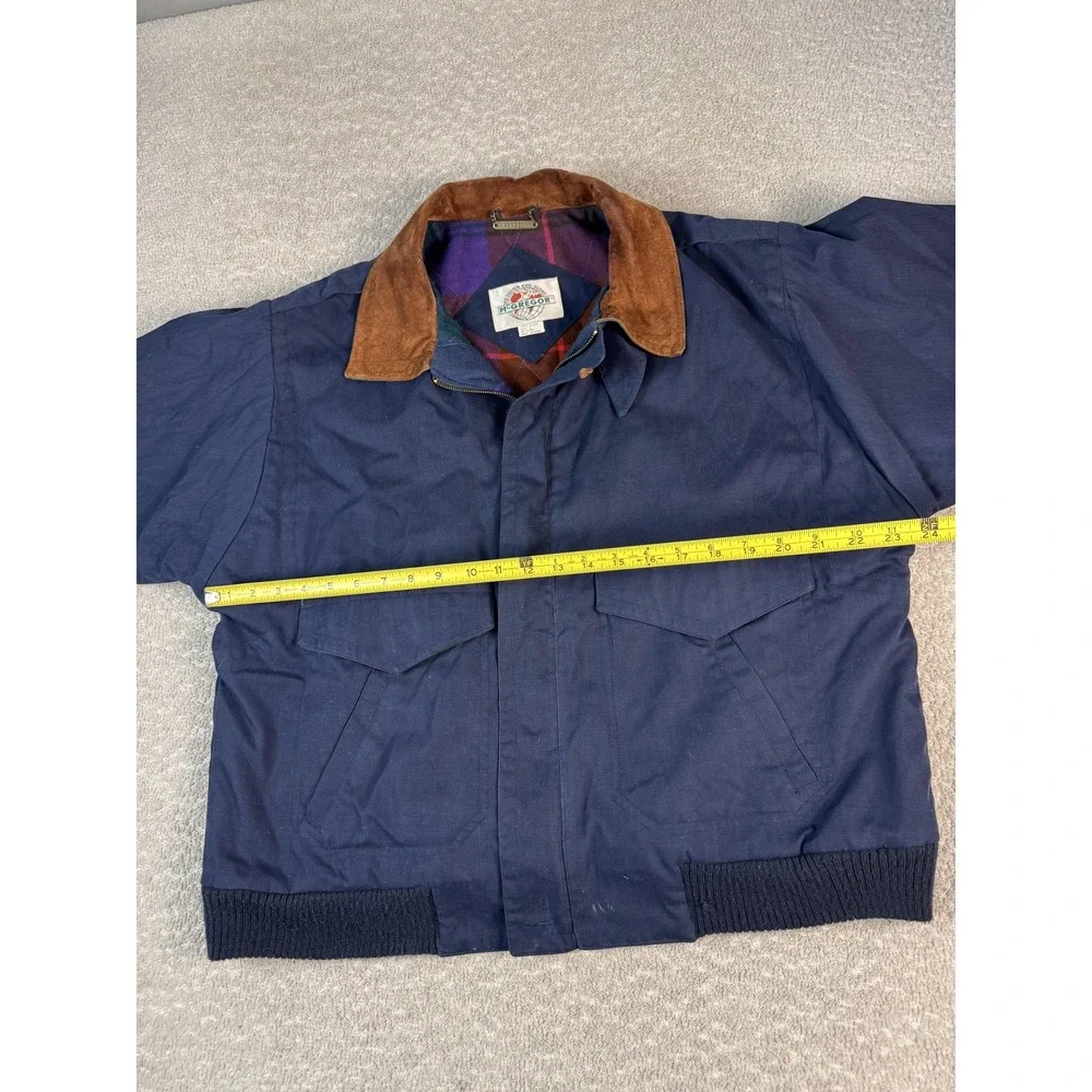Vintage McGregor Jacket Mens Large Navy Suede Collar Plaid Lined Bomber Coat‎